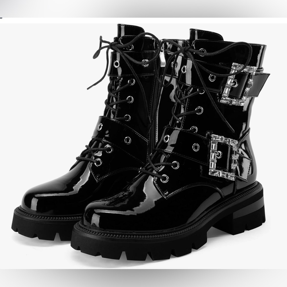 Women’s Patent Leather Platform Combat Boots - like new size 7